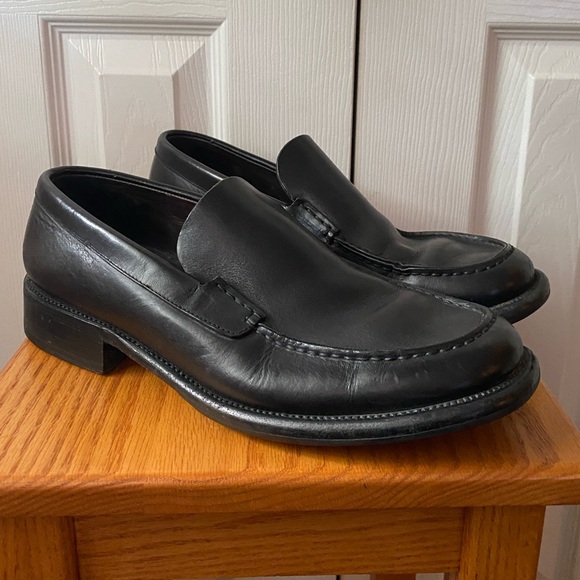 VINTAGE 90’s Y2K PRADA Black Leather Square Toe Slip-On Chunky Loafers SZ 9 - Picture 1 of 10